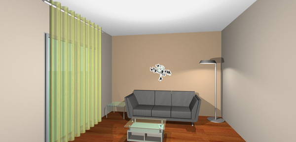 Χρηστική παρέμβαση ρολογιού στον τοίχο πίσω από τον καναπέ χρώματος μόκας Χρηστική παρέμβαση ρολογιού στον τοίχο πίσω από τον καναπέ χρώματος μόκας